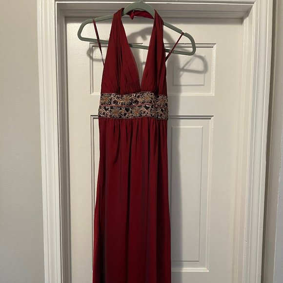 Kay Unger Metallic Red Chiffon Halter Ball Gown - Size 4 - Picture 6 of 12
